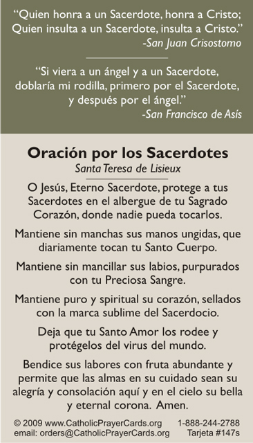 (SPANISH)*** PRAYER FOR PRIESTS PRAYER CARD